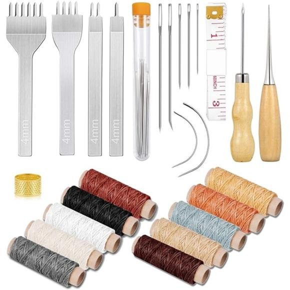 35 Pcs Leather Stitching Pouch Kit with 4mm Prong Sewing Hole Punch, Leather - Picture 8 of 8